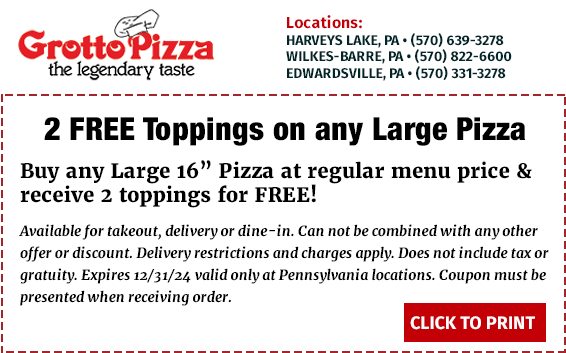 COUPON: 2 Free Toppings on any large pie