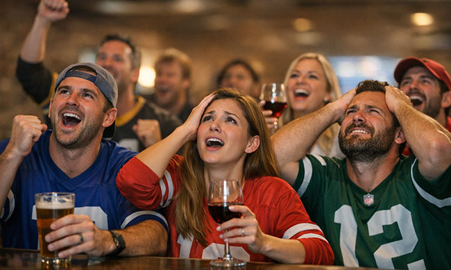 Sports fans watching games at Grotto